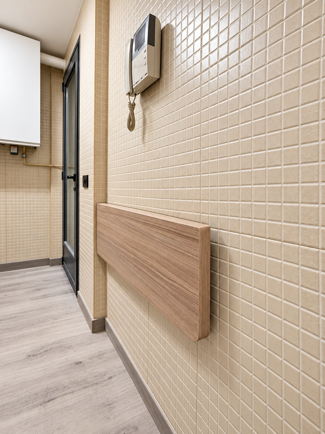 Mesa abatible de pared cerrada en acabado madera del proyecto Rufino Blanco 38